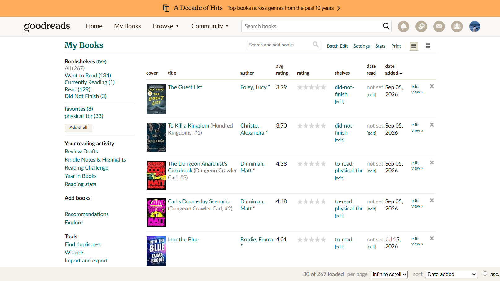 Original Goodreads my books list