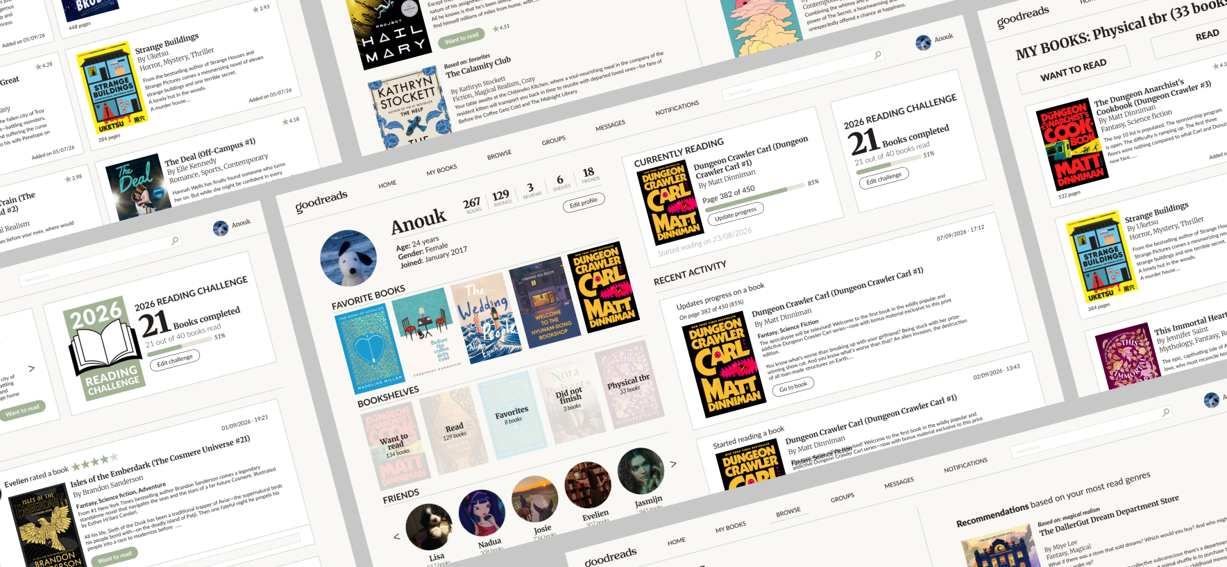 Overview of the redesigned Goodreads interface screens