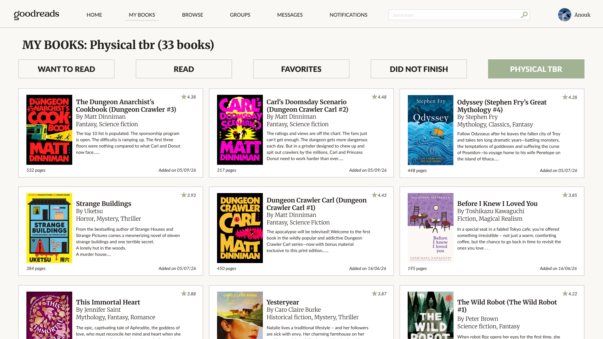Redesigned Goodreads my books grid