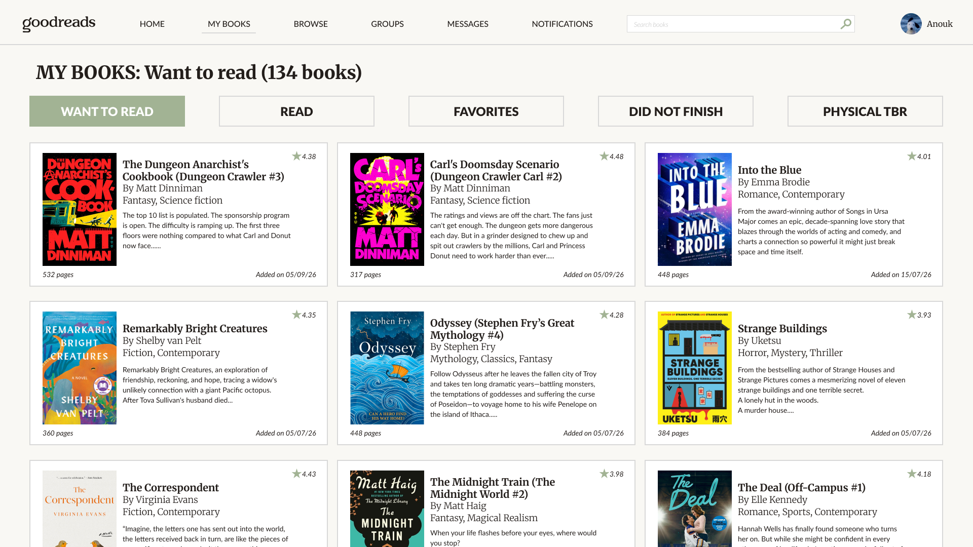 Redesigned Goodreads books category view