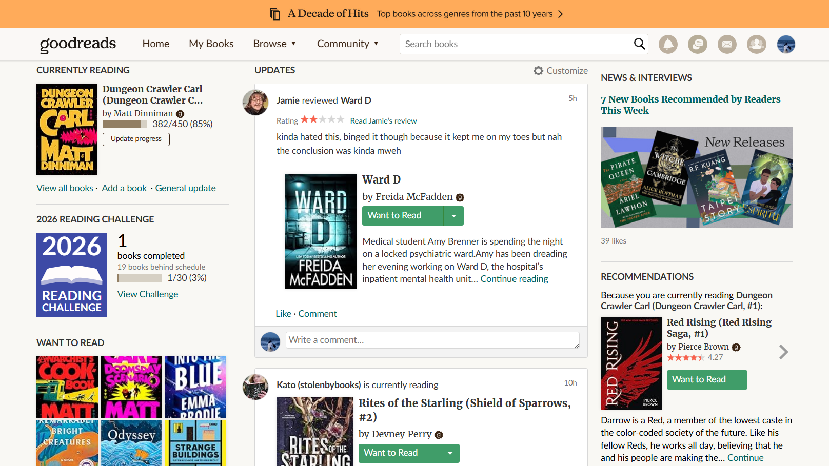 Original Goodreads home feed