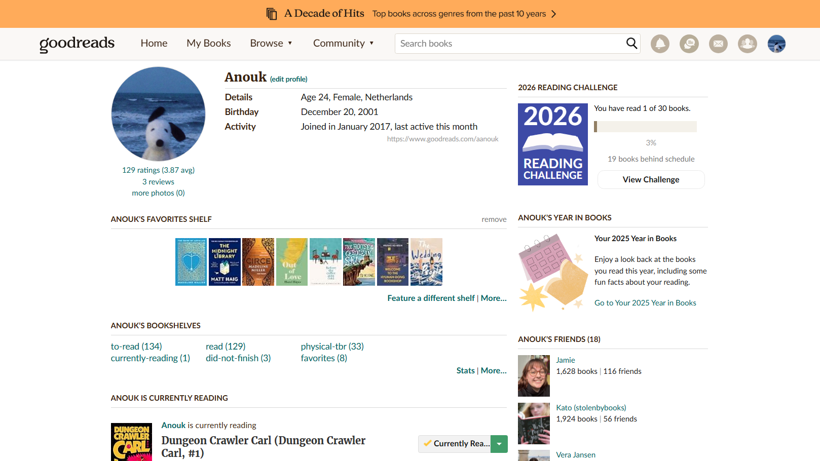Original Goodreads profile page