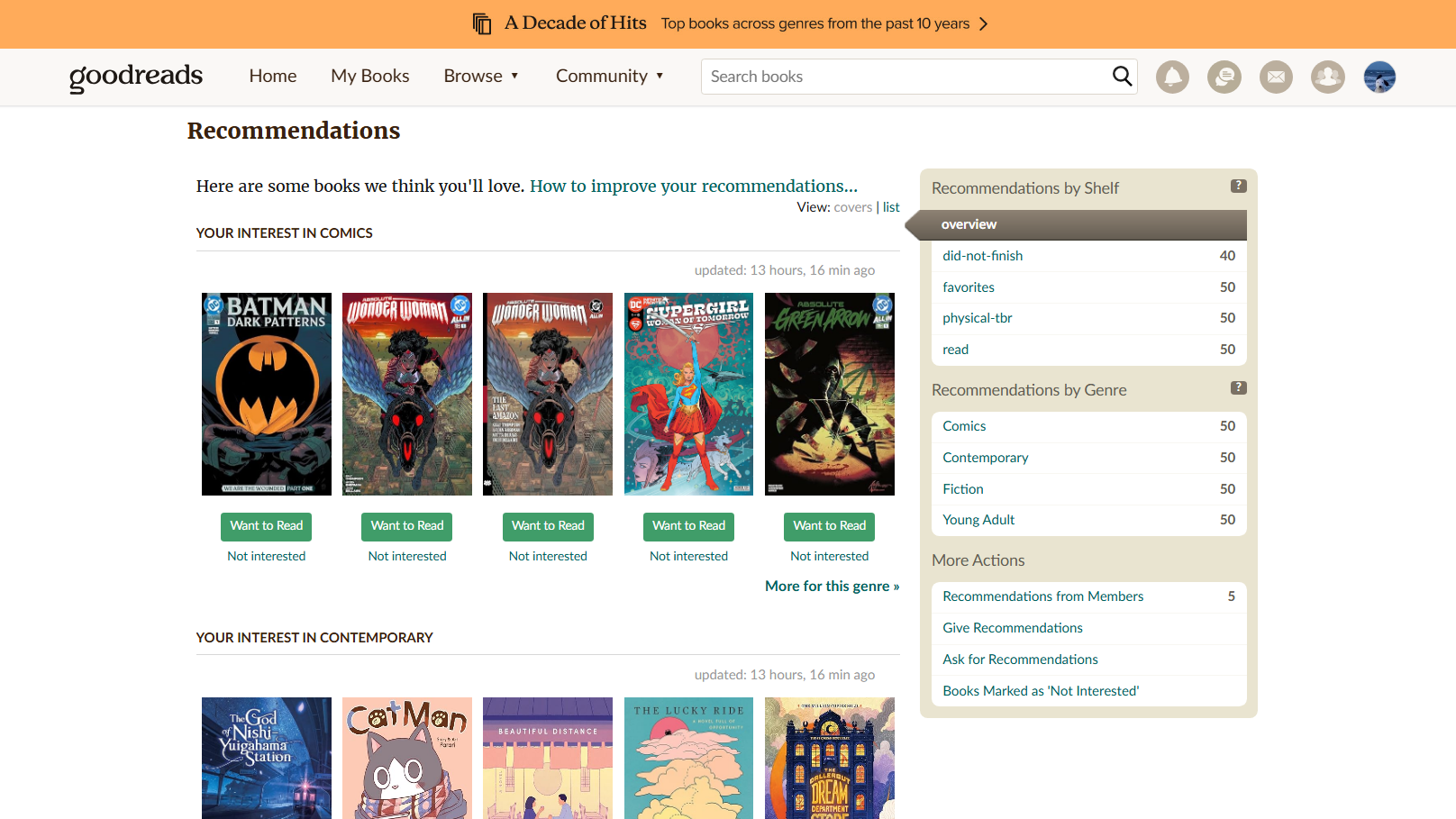 Original Goodreads recommendations page