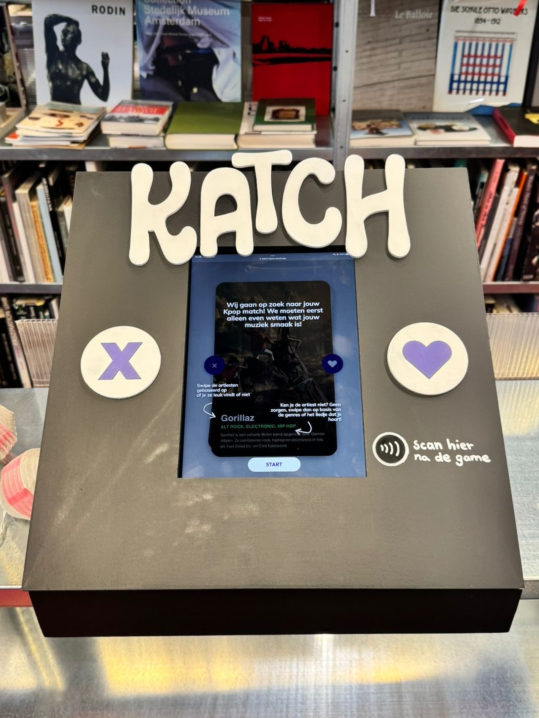 Close-up of the Katch physical kiosk interface